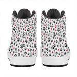Black Paw And Heart Pattern Print High Top Leather Sneakers