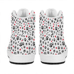 Black Paw And Heart Pattern Print High Top Leather Sneakers