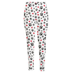 Black Paw And Heart Pattern Print High-Waisted Pocket Leggings