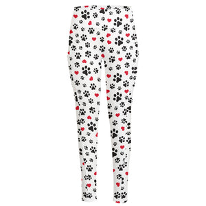 Black Paw And Heart Pattern Print High-Waisted Pocket Leggings