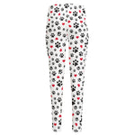 Black Paw And Heart Pattern Print High-Waisted Pocket Leggings