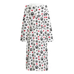Black Paw And Heart Pattern Print Hooded Bathrobe