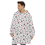 Black Paw And Heart Pattern Print Hoodie Blanket