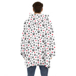 Black Paw And Heart Pattern Print Hoodie Blanket