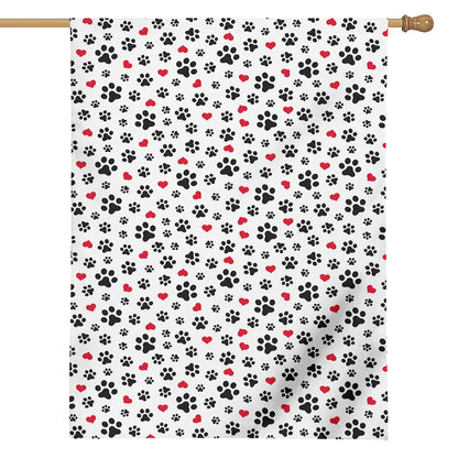 Black Paw And Heart Pattern Print House Flag