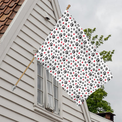 Black Paw And Heart Pattern Print House Flag