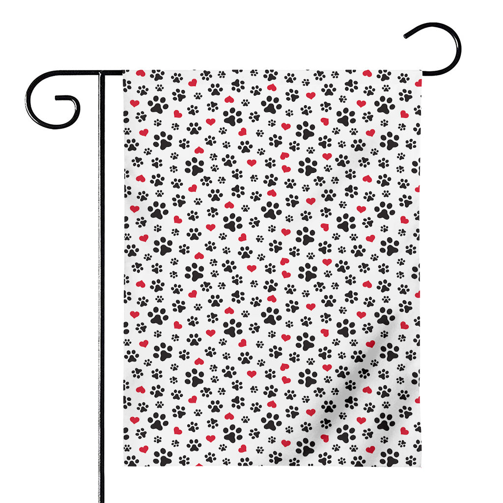 Black Paw And Heart Pattern Print House Flag