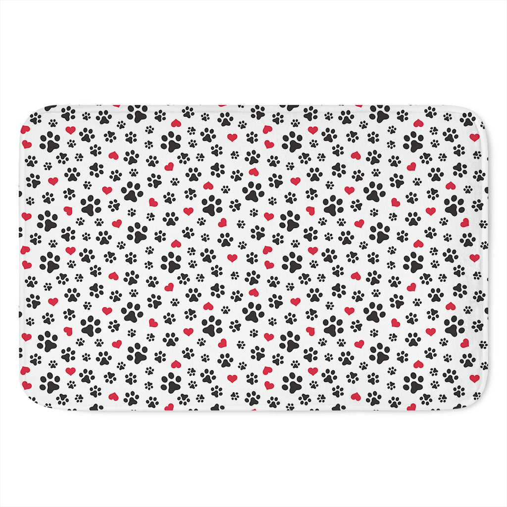 Black Paw And Heart Pattern Print Indoor Door Mat