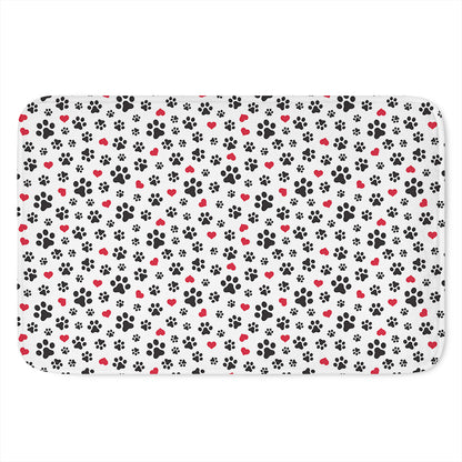 Black Paw And Heart Pattern Print Indoor Door Mat