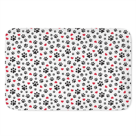 Black Paw And Heart Pattern Print Indoor Door Mat