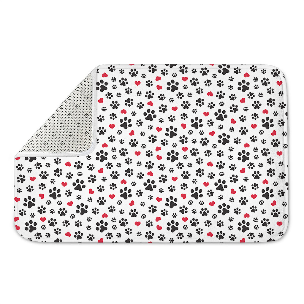Black Paw And Heart Pattern Print Indoor Door Mat