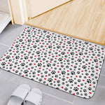 Black Paw And Heart Pattern Print Indoor Door Mat