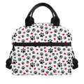 Black Paw And Heart Pattern Print Insulated Lunch Bag