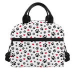 Black Paw And Heart Pattern Print Insulated Lunch Bag