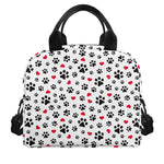 Black Paw And Heart Pattern Print Insulated Lunch Bag