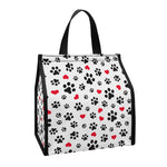 Black Paw And Heart Pattern Print Insulated Lunch Tote