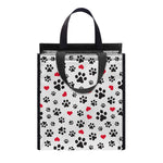 Black Paw And Heart Pattern Print Insulated Lunch Tote