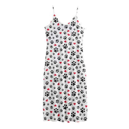 Black Paw And Heart Pattern Print Jersey Midi Cami Dress