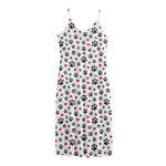 Black Paw And Heart Pattern Print Jersey Midi Cami Dress
