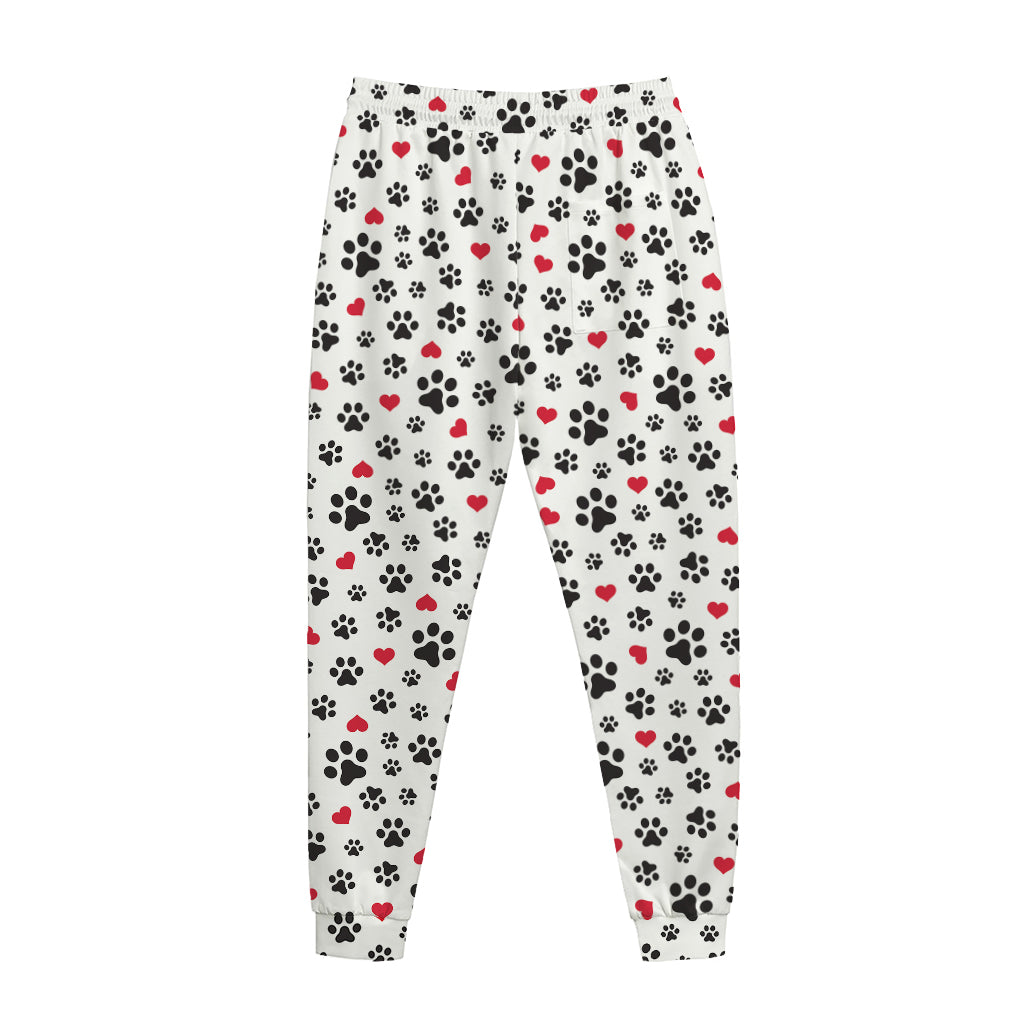 Black Paw And Heart Pattern Print Jogger Pants