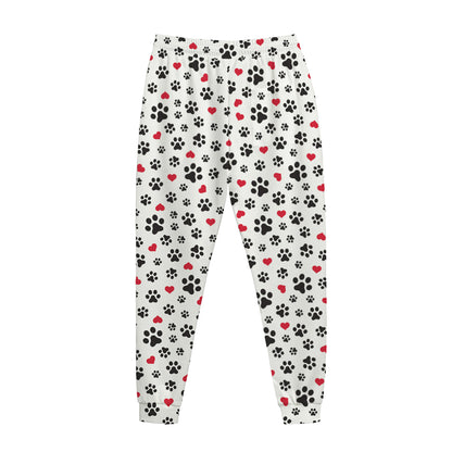 Black Paw And Heart Pattern Print Jogger Pants