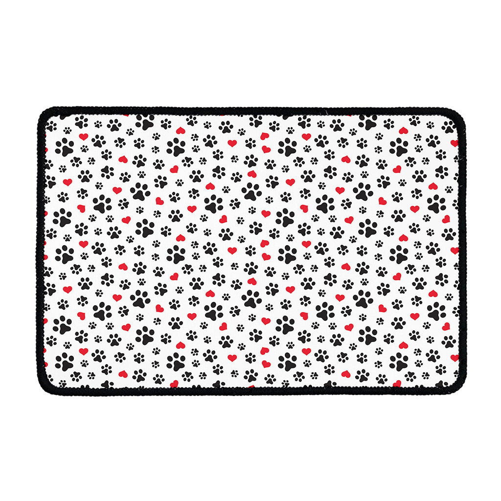 Black Paw And Heart Pattern Print Kitchen Mat