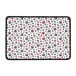 Black Paw And Heart Pattern Print Kitchen Mat