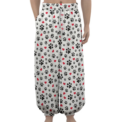 Black Paw And Heart Pattern Print Lantern Pants