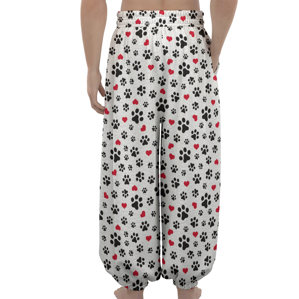 Black Paw And Heart Pattern Print Lantern Pants