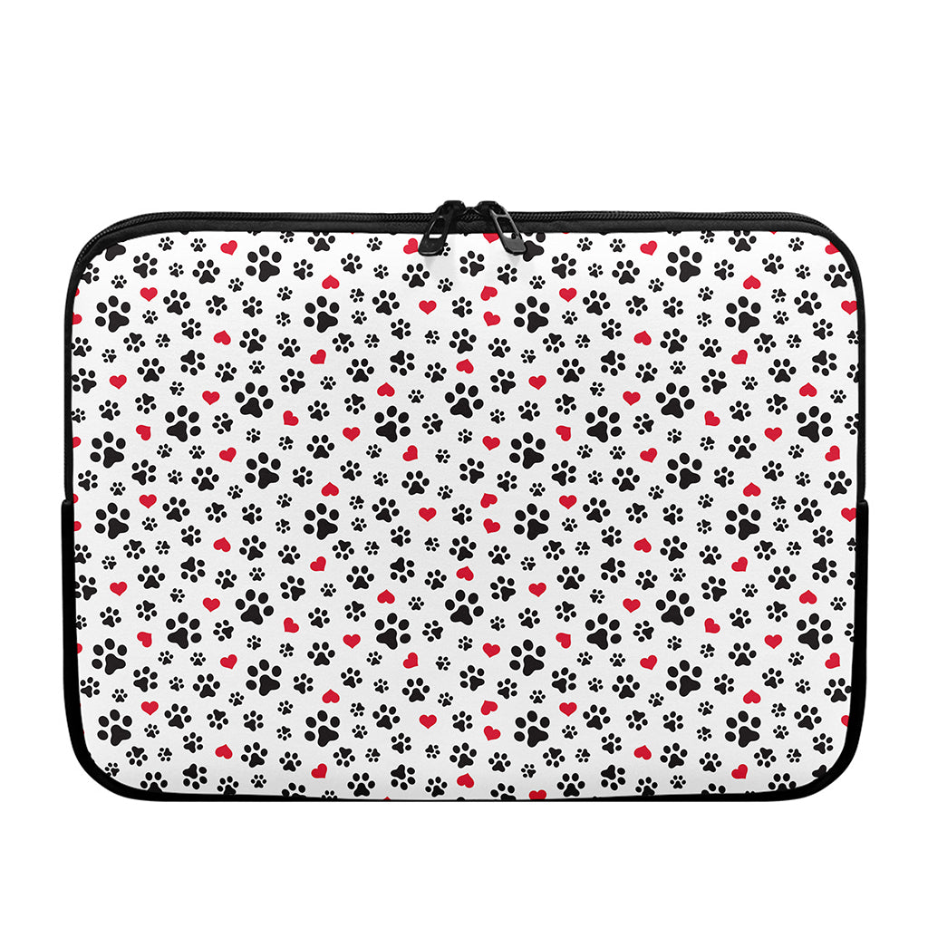 Black Paw And Heart Pattern Print Laptop Sleeve