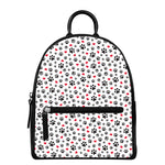 Black Paw And Heart Pattern Print Leather Backpack