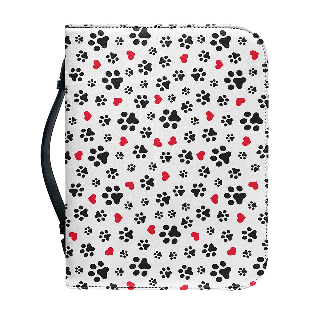 Black Paw And Heart Pattern Print Leather Bible Cover