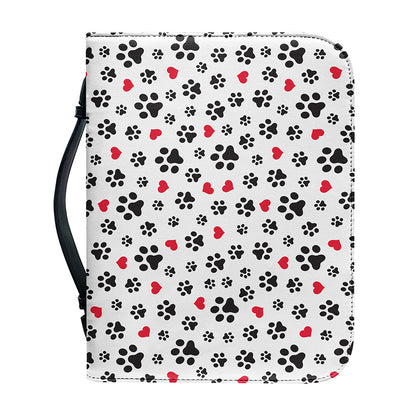 Black Paw And Heart Pattern Print Leather Bible Cover