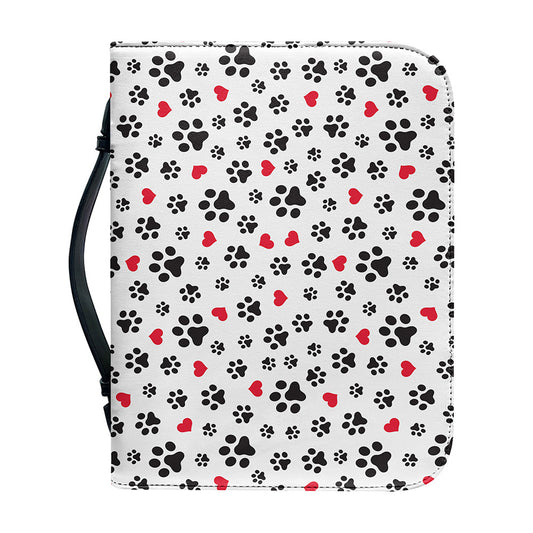 Black Paw And Heart Pattern Print Leather Bible Cover