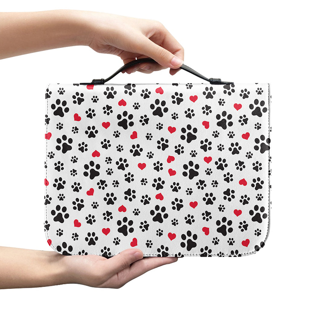 Black Paw And Heart Pattern Print Leather Bible Cover