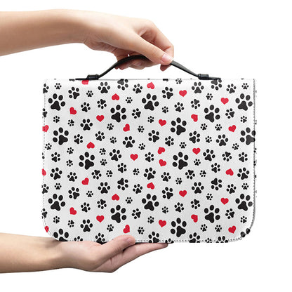 Black Paw And Heart Pattern Print Leather Bible Cover