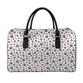 Black Paw And Heart Pattern Print Leather Duffel Bag