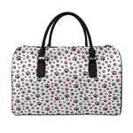 Black Paw And Heart Pattern Print Leather Duffle Bag