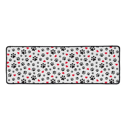 Black Paw And Heart Pattern Print Long Kitchen Mat