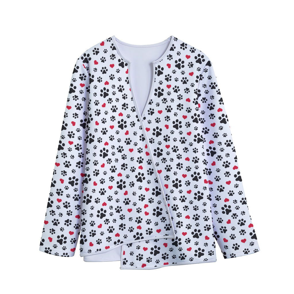 Black Paw And Heart Pattern Print Long Sleeve Short Coat