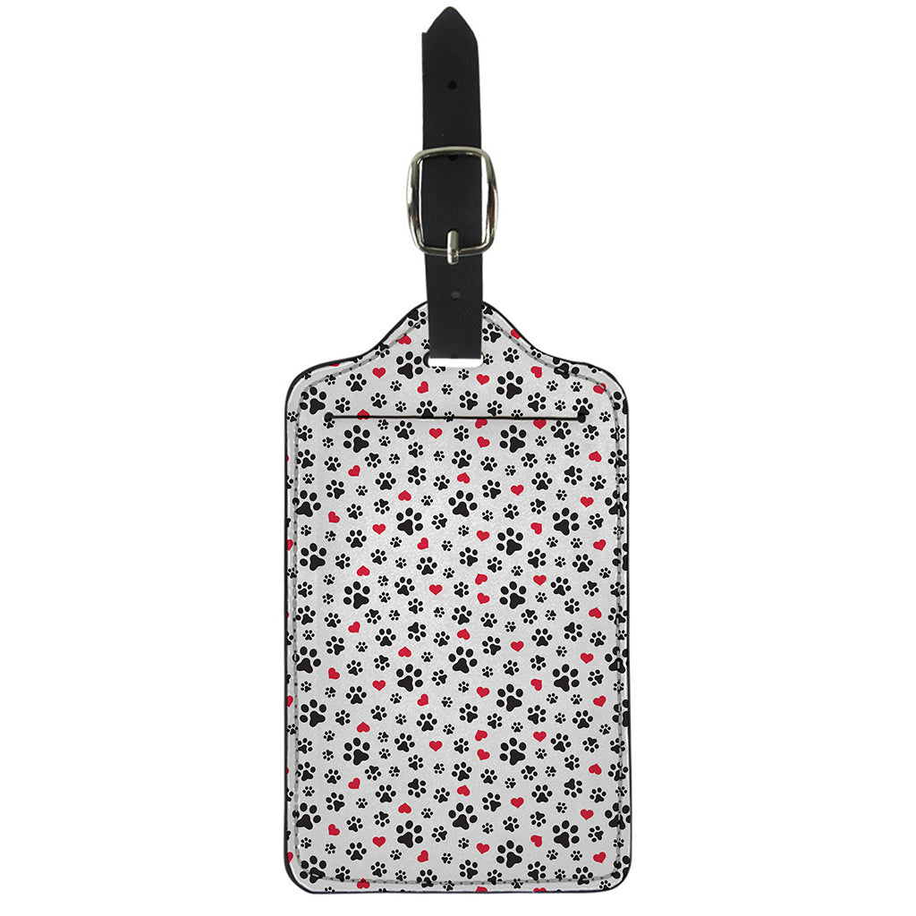 Black Paw And Heart Pattern Print Luggage Tag