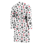 Black Paw And Heart Pattern Print Men's Bathrobe