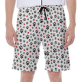 Black Paw And Heart Pattern Print Men's Beach Shorts