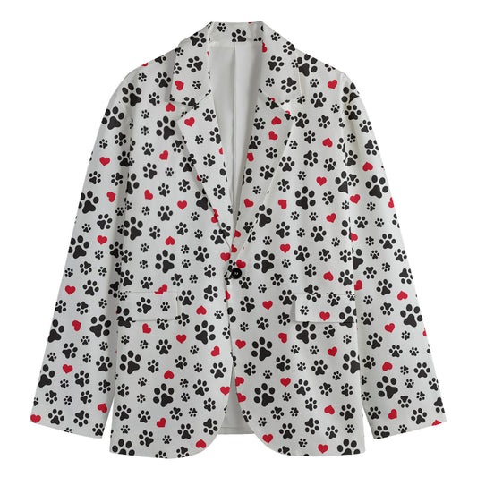 Black Paw And Heart Pattern Print Men's Blazer