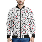 Black Paw And Heart Pattern Print Men's Bomber Jacket