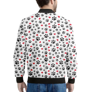 Black Paw And Heart Pattern Print Men's Bomber Jacket