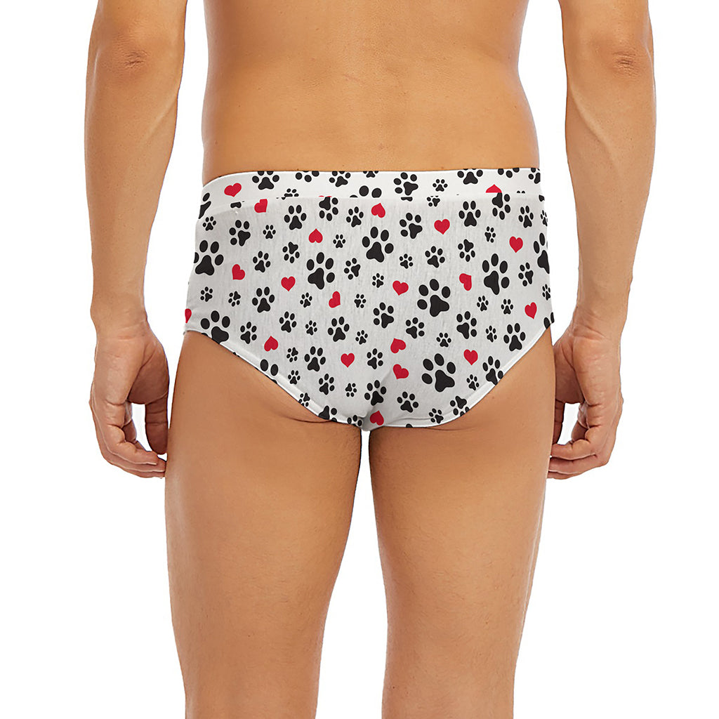 Black Paw And Heart Pattern Print Men's Briefs