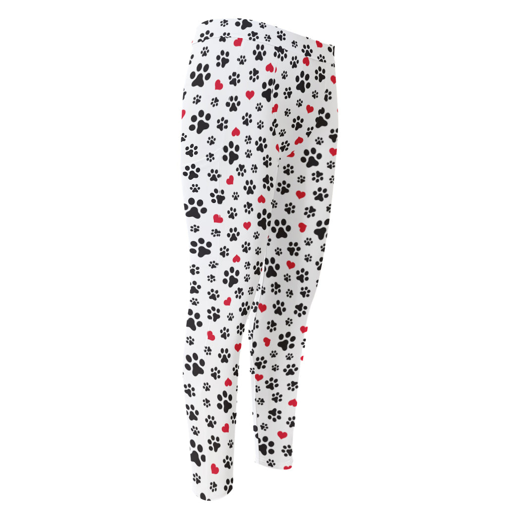 Black Paw And Heart Pattern Print Men's Compression Pants