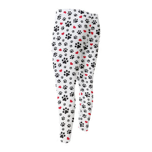 Black Paw And Heart Pattern Print Men's Compression Pants