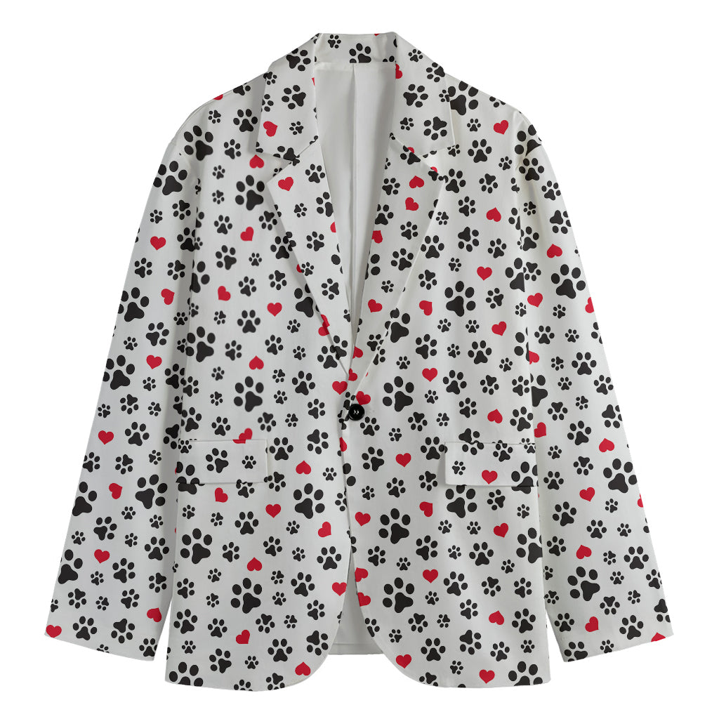 Black Paw And Heart Pattern Print Men's Cotton Blazer
